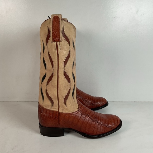 Tony Lama Royal Caiman Cowgirl Boots 7.5 M Belly Cut Tooled - Picture 16 of 16